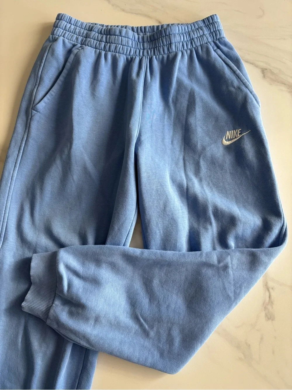Nike Kids Sky Blue Fleece Joggers with White Swoosh